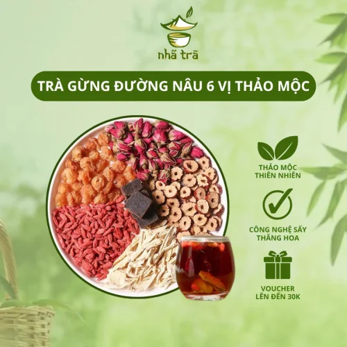 trà gừng đường nâu 6 vị